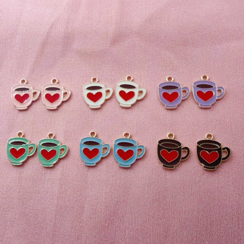 Earrings - 12pcs Colorful Drip Oil Love Coffee