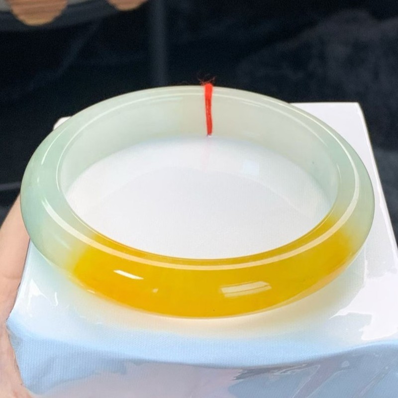 Bracelets - Yellow jadeite bracelet, natural, large size,