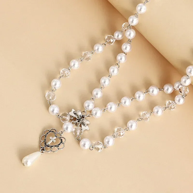 Punk Crosses Pendant Necklace  - Pearl Choker Necklace Vintage review and price
