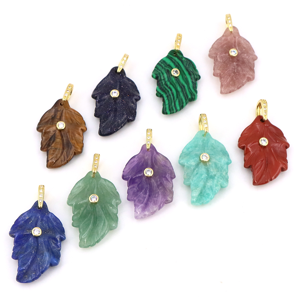 Trendy Leaf Natural Gemstone C - Crystal Pendant Necklace Natural Stone review and price