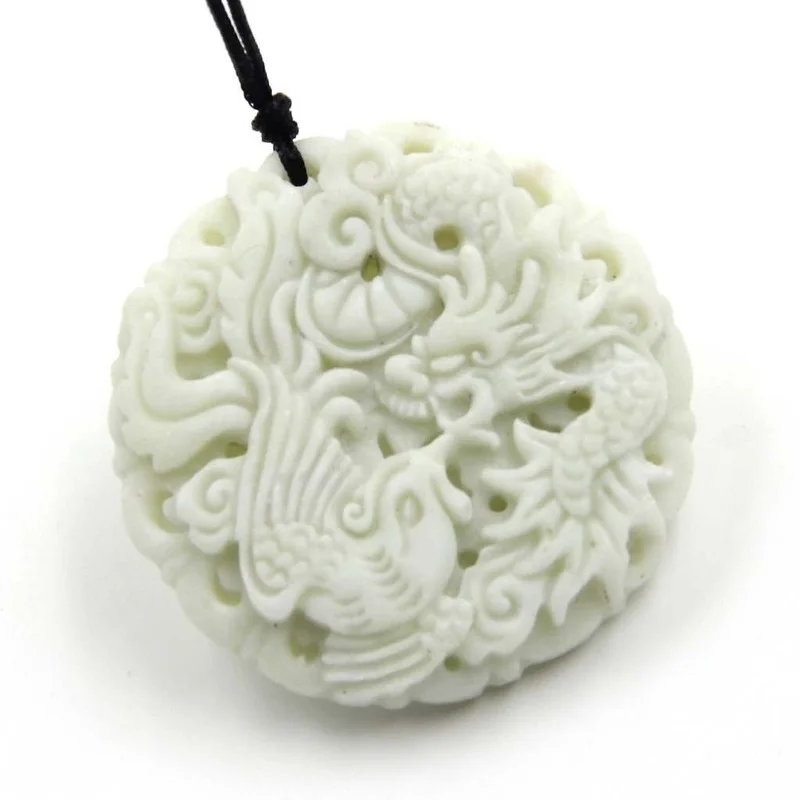 Natural White jade Dragon Phoe - Necklaces review and price