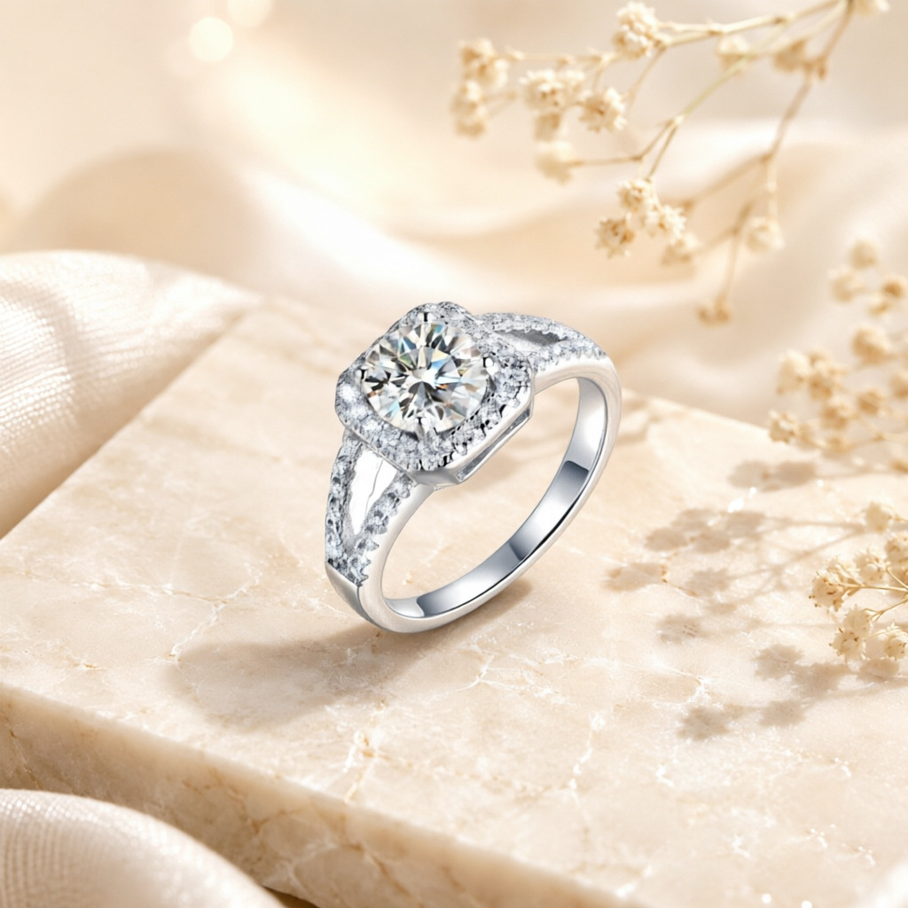 Hot selling 100% S925 silver s - Moissanite Engagement Ring 1 Carat review and price