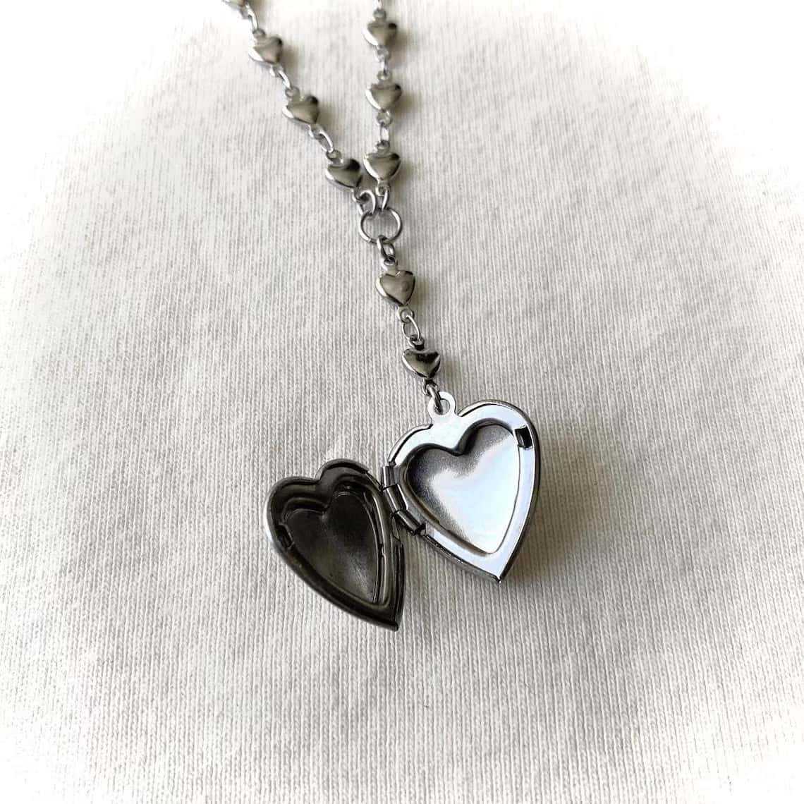 Rosary Lariat Chain Necklace w - Heart Locket Necklace Photo review and price