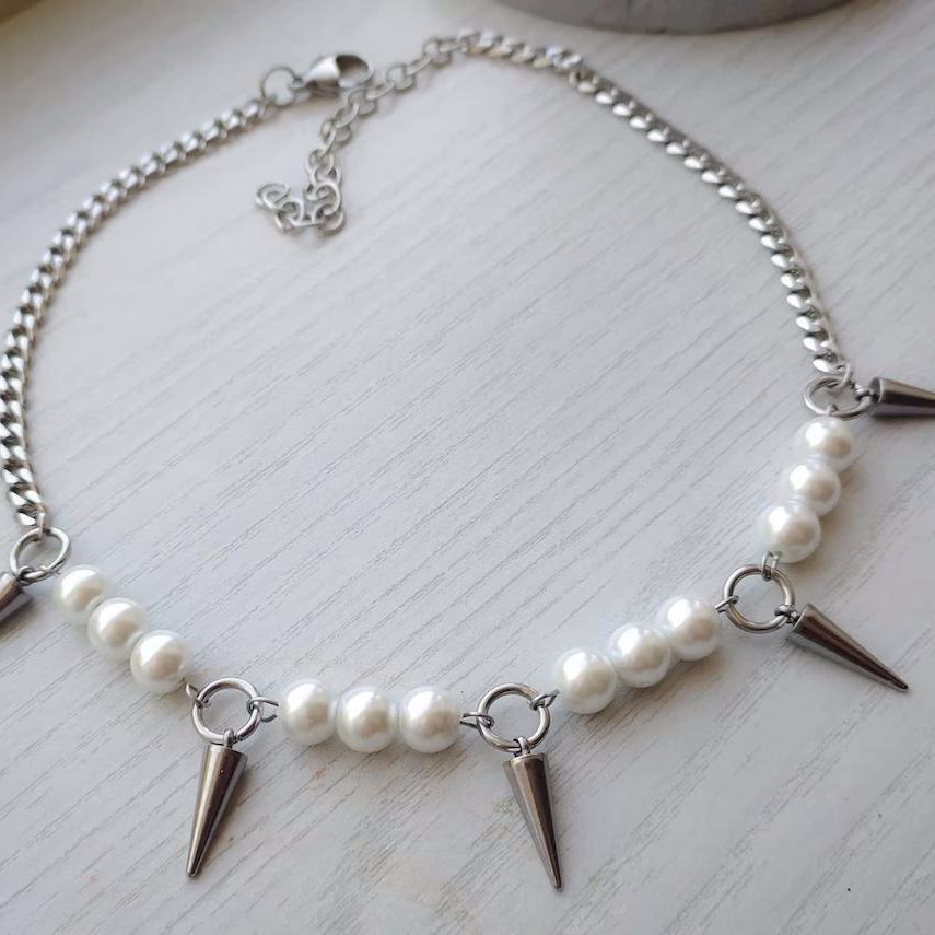Egirl Pearl Spike Necklace DIY - Goth Punk Spike Choker review and price