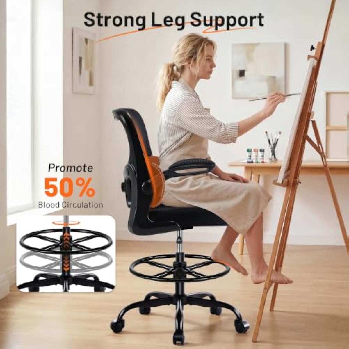 Ergonomic Drafting Chair with  - Rings review and price