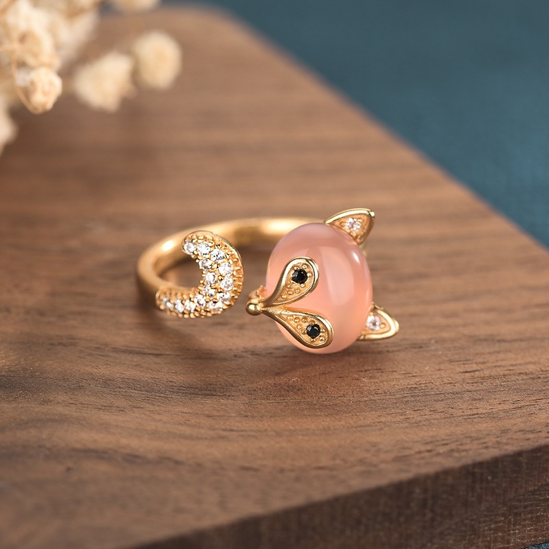 Pink Natural Jade Fox Rings Re - Rings review and price