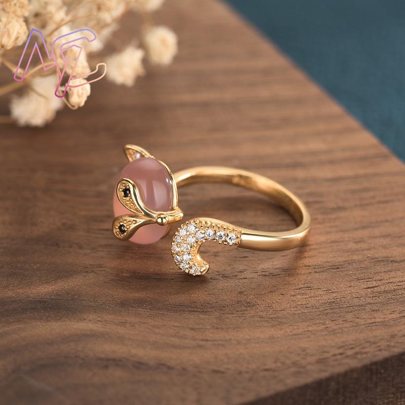 Pink Natural Jade Fox Rings Re - Rings review and price