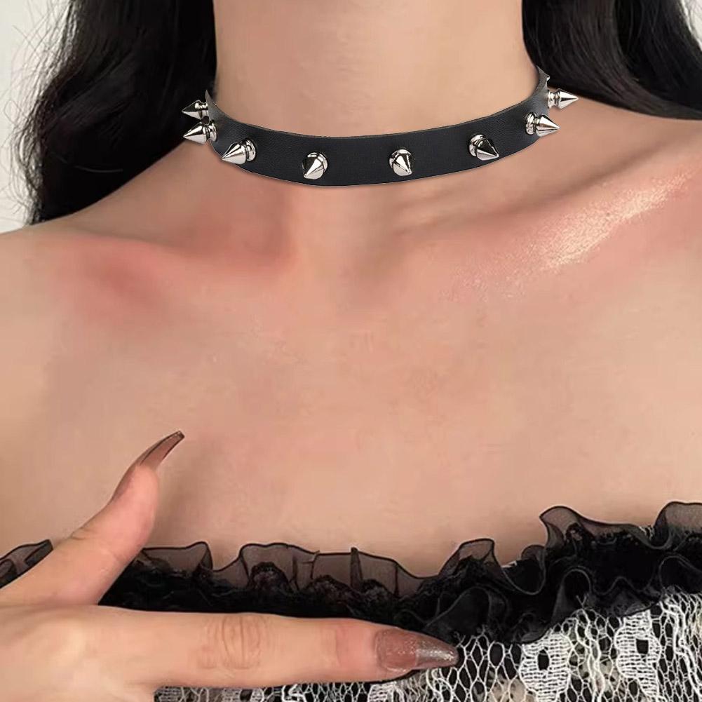 Black PU Leather Choker Neckla - Goth Punk Spike Choker review and price