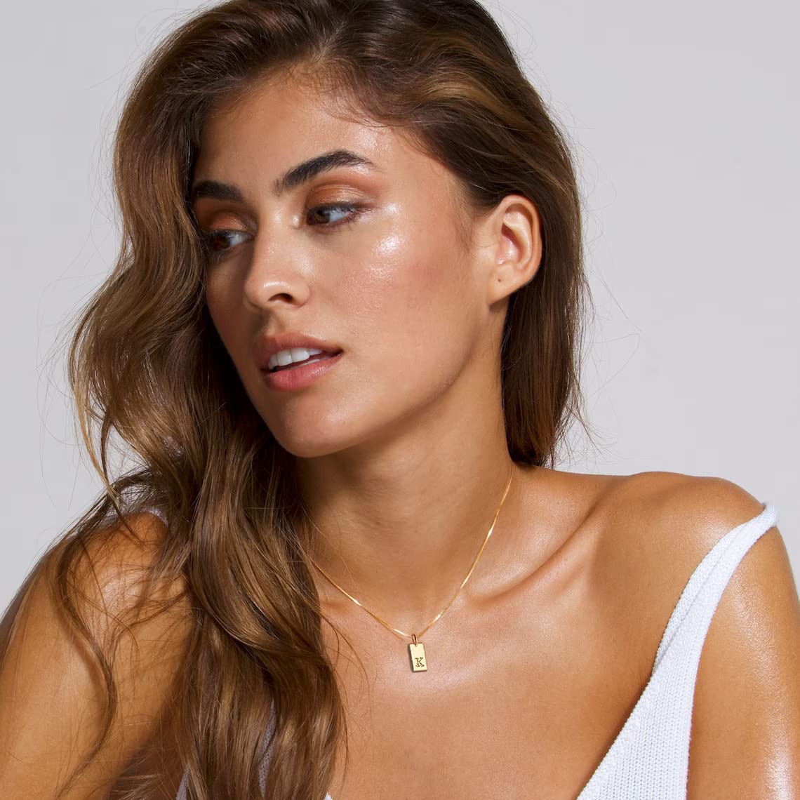 Tiny Square 26 Initial Letters - Initial Letter Necklace 18K Gold review and price